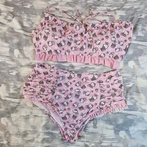 Hello Kitty Bikini Swimwear Bathing Suite Pink Ruffle Women's XL Cruise Vacation